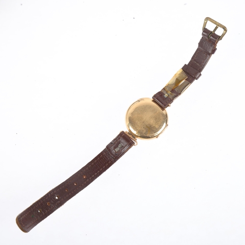 1051 - ZENITH - a First World War Period 15ct gold Officer's style trench mechanical wristwatch, white enam... 