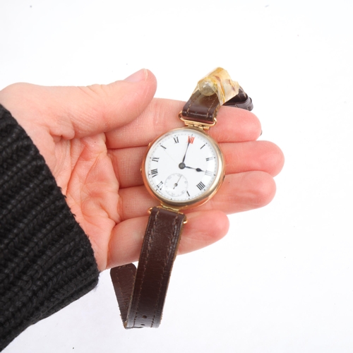 1051 - ZENITH - a First World War Period 15ct gold Officer's style trench mechanical wristwatch, white enam... 