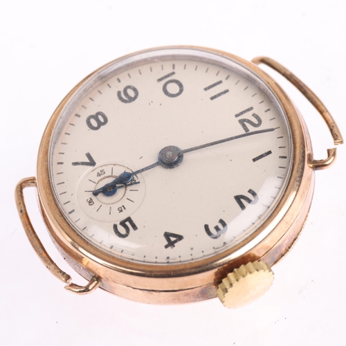 1052 - OMEGA - an early 20th century 9ct gold Officer's style mechanical wristwatch head, silvered dial wit... 