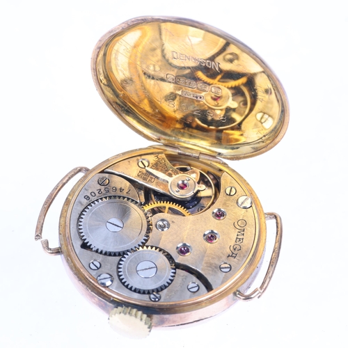 1052 - OMEGA - an early 20th century 9ct gold Officer's style mechanical wristwatch head, silvered dial wit... 