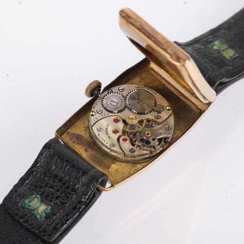 1053 - J W BENSON - an Art Deco 9ct gold mechanical wristwatch, circa 1930s, silvered dial with Arabic nume... 