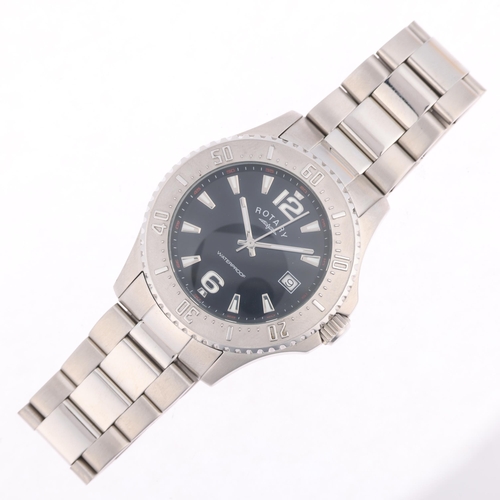 1057 - ROTARY - a stainless steel quartz calendar bracelet watch, ref. GB00025/04, black dial with luminous... 