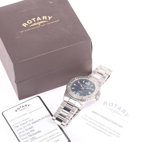 1057 - ROTARY - a stainless steel quartz calendar bracelet watch, ref. GB00025/04, black dial with luminous... 