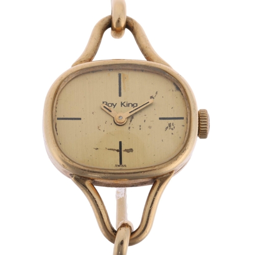 1063 - ROY KING - a lady's Vintage 9ct gold mechanical bangle watch, circa 1970s, champagne dial with quart... 