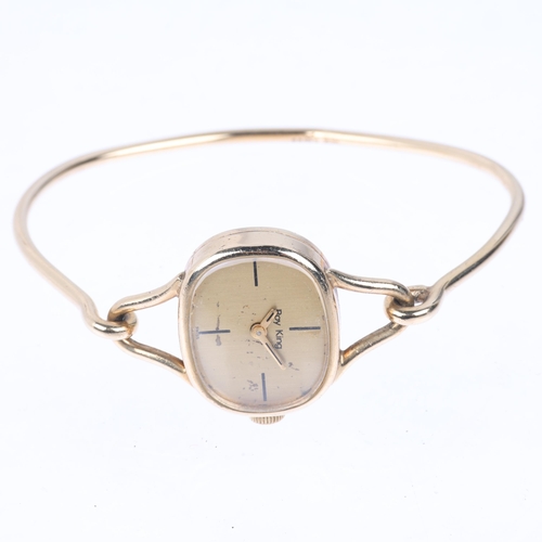 1063 - ROY KING - a lady's Vintage 9ct gold mechanical bangle watch, circa 1970s, champagne dial with quart... 