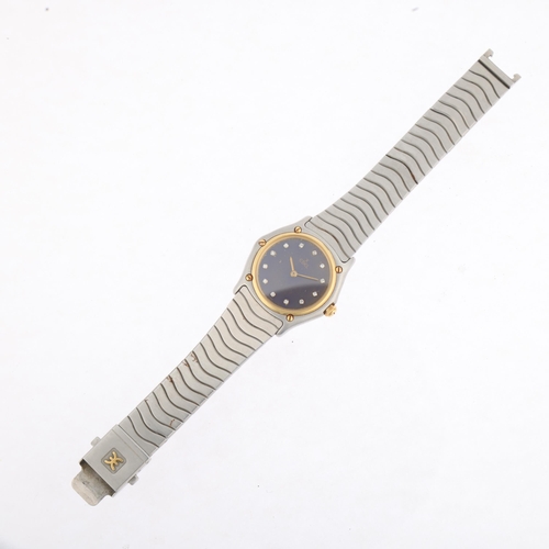 1068 - EBEL - a lady's bi-metal Classic Wave quartz bracelet watch, ref. 181908, purple dial with diamond h... 