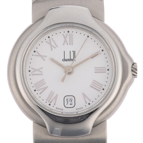 1070 - DUNHILL - a lady's stainless steel Millennium quartz calendar bracelet watch, ref. 8000, white dial ... 