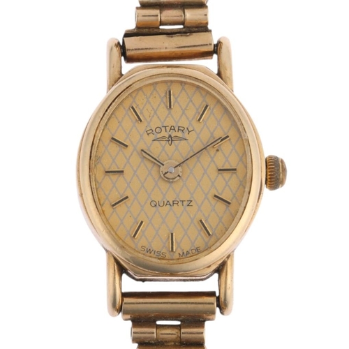 1075 - ROTARY - a lady's 9ct gold quartz bracelet watch, champagne lozenge dial with applied baton hour mar... 