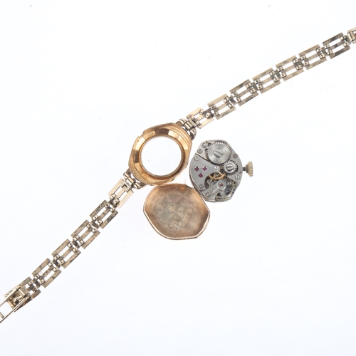 1076 - ROTARY - a lady's Vintage 9ct gold mechanical bracelet watch, silvered dial with applied gilt Arabic... 