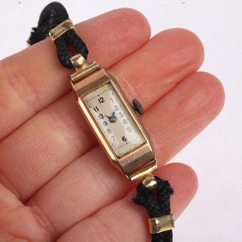 1077 - An Art Deco lady's 9ct rose gold mechanical cocktail wristwatch, silvered dial with black Arabic num... 