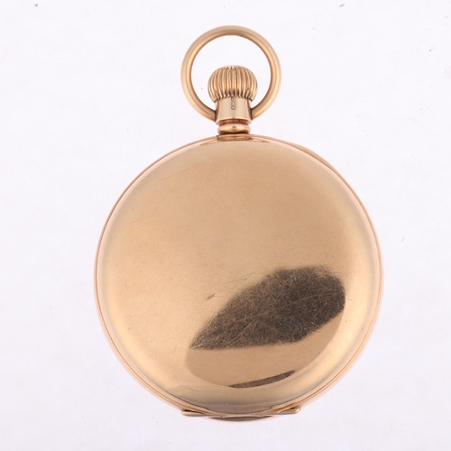 1079 - An early 20th century 9ct rose gold open-face keyless pocket watch, white enamel dial with Roman num... 