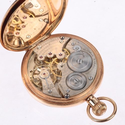 1079 - An early 20th century 9ct rose gold open-face keyless pocket watch, white enamel dial with Roman num... 