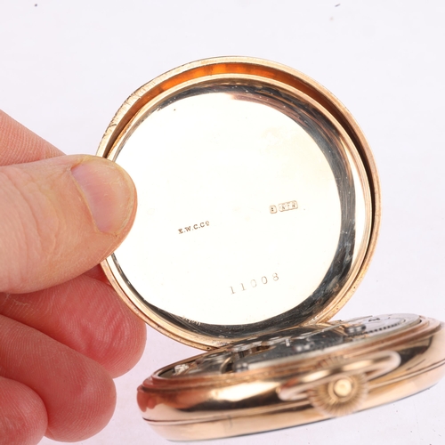 1079 - An early 20th century 9ct rose gold open-face keyless pocket watch, white enamel dial with Roman num... 