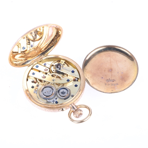 1081 - An early 20th century Swiss 14ct gold open-face keyless fob watch, white enamel dial with Roman nume... 