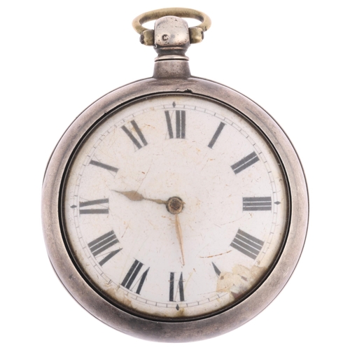 1086 - An early 19th century silver pair-cased open-face key-wind verge pocket watch, by Barden of Boreham,... 