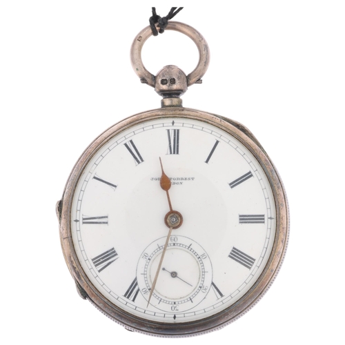 1087 - A late 19th century silver open-face key-wind pocket watch, by John Forrest of London, white enamel ... 