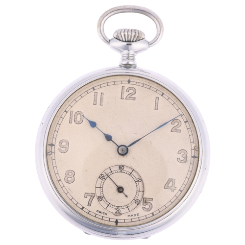 1088 - ZODIAC - an early 20th century nickel-cased open-face keyless pocket watch, silvered dial with Arabi... 