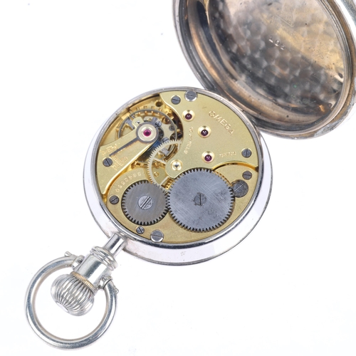 1091 - OMEGA - a First World War Period nickel Borgel open-face keyless trench pocket watch, white enamel d... 