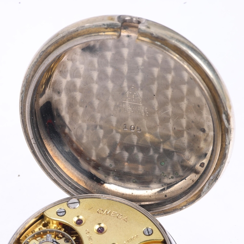 1091 - OMEGA - a First World War Period nickel Borgel open-face keyless trench pocket watch, white enamel d... 