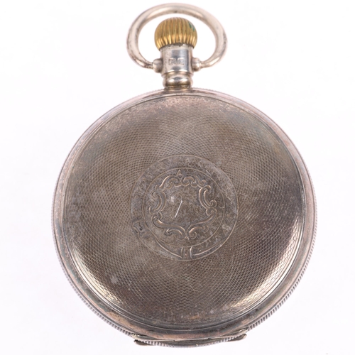 1093 - An early 20th century silver full hunter keyless pocket watch, by Pluto, white enamel dial with Arab... 