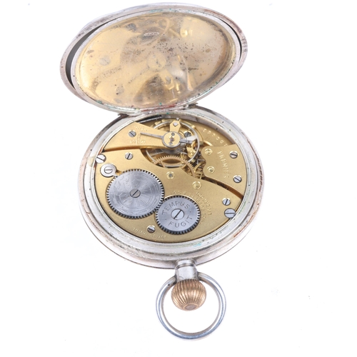 1094 - An early 20th century silver half hunter keyless side-wind pocket watch, by Thomas Russell & Son, wh... 