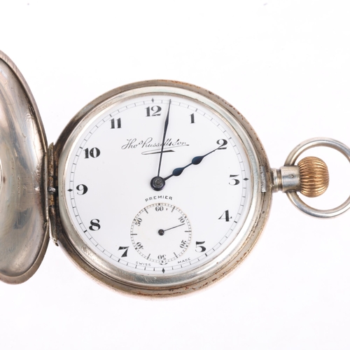 1094 - An early 20th century silver half hunter keyless side-wind pocket watch, by Thomas Russell & Son, wh... 