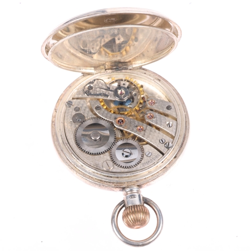 1095 - J W BENSON - an early 20th century silver open-face keyless side-wind pocket watch, white enamel dia... 