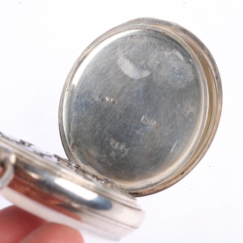 1095 - J W BENSON - an early 20th century silver open-face keyless side-wind pocket watch, white enamel dia... 