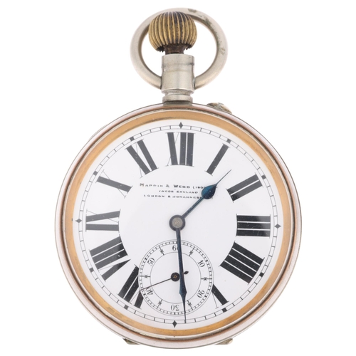 1097 - An early 20th century nickel open-face keyless Goliath pocket watch, by Mappin & Webb of London and ... 