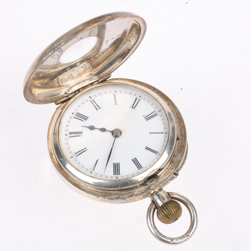 1099 - An early 20th century Swiss silver and enamel half hunter keyless side-wind fob watch, white enamel ... 