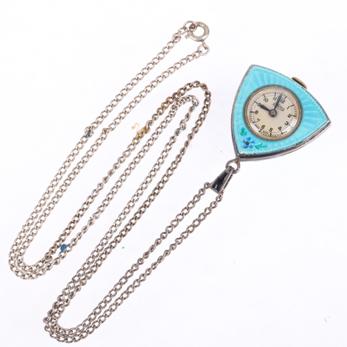 1101 - ROAMER - a Swiss sterling silver and enamel mechanical pendant fob watch, silvered dial with Arabic ... 