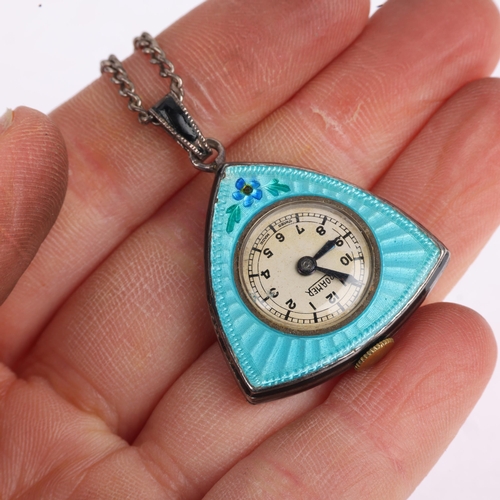 1101 - ROAMER - a Swiss sterling silver and enamel mechanical pendant fob watch, silvered dial with Arabic ... 