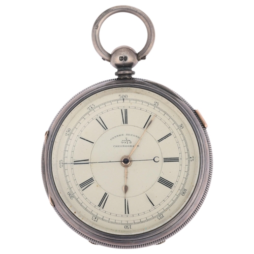 1102 - A 19th century silver open-face key-wind doctor's type centre seconds chronograph pocket watch, whit... 