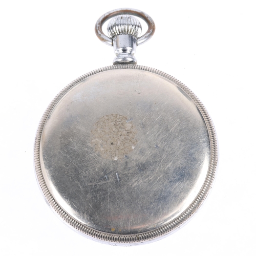 1105 - ELGIN - a Second World War Period nickel plated open-face keyless pocket watch, black dial with Arab... 