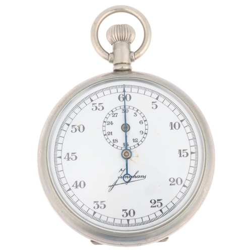 1106 - JUNGHANS - an early 20th century German nickel-cased open-face keyless stop watch, white enamel dial... 