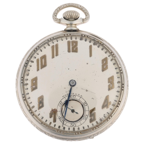 1107 - An Art Deco American 14k gold filled open-face keyless pocket watch, by New York Standard Watch Co U... 