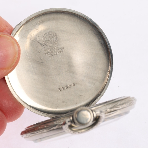 1107 - An Art Deco American 14k gold filled open-face keyless pocket watch, by New York Standard Watch Co U... 