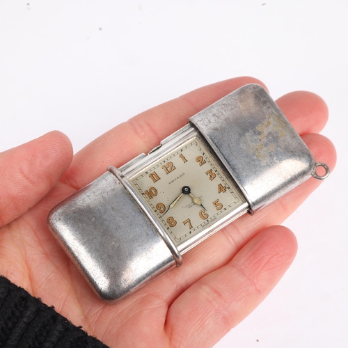 1109 - MOVADO - an Art Deco Swiss silver Ermeto self-winding travelling purse watch, circa 1920s, square si... 