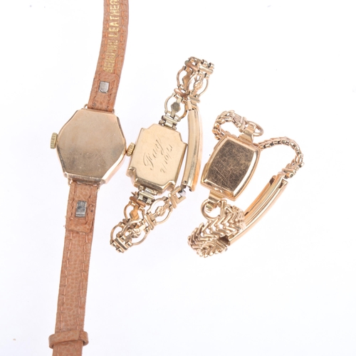 1117 - 3 x lady's Vintage 9ct gold mechanical wristwatches, comprising Rotary 11.6g gross, Roidor with roll... 