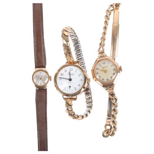 1118 - 3 x lady's 9ct gold mechanical wristwatches, including Precista and Audax with rolled gold bracelet,... 