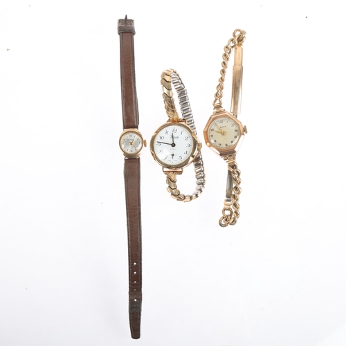 1118 - 3 x lady's 9ct gold mechanical wristwatches, including Precista and Audax with rolled gold bracelet,... 