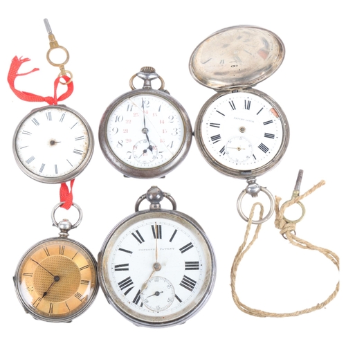 1120 - 5 pocket watches, including 2 silver examples, largest case width 56mm (5)