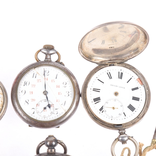 1120 - 5 pocket watches, including 2 silver examples, largest case width 56mm (5)