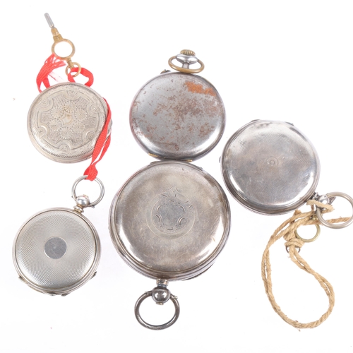 1120 - 5 pocket watches, including 2 silver examples, largest case width 56mm (5)