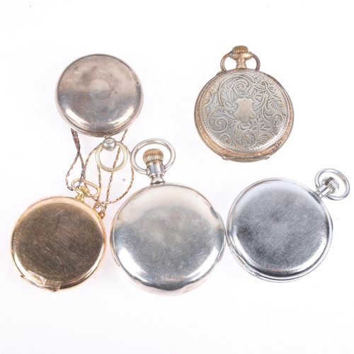 1121 - 5 pocket watches, including Waltham sterling silver example, case width 55mm (5)