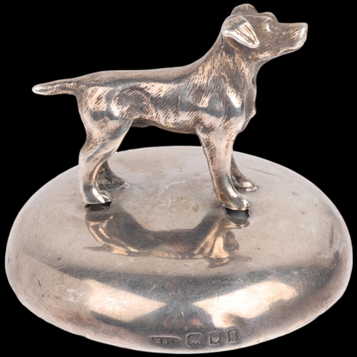 1752 - ASPREY - a George V novelty silver dog paperweight, Maple & Co, London 1931, loaded base, 6cm, 9.5oz... 