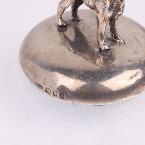 1752 - ASPREY - a George V novelty silver dog paperweight, Maple & Co, London 1931, loaded base, 6cm, 9.5oz... 