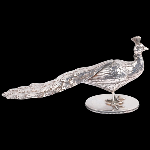 1753 - A 19th century German silver model peacock bird table scent bottle, Simon Rosenau, Bad Kissingen, im... 