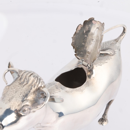 1755 - An Elizabeth II silver figural cow creamer jug, Searle & Co Ltd, London 1961, 15cm, 5oz