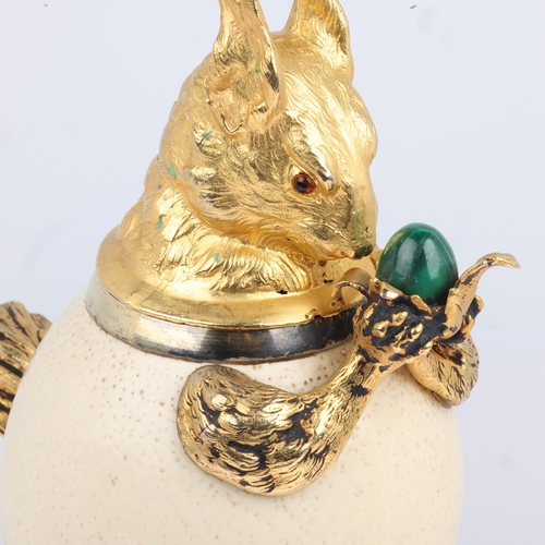 1756 - ANTHONY REDMILE - a modernist ostrich egg and malachite figural squirrel box, circa 1970, modelled a... 